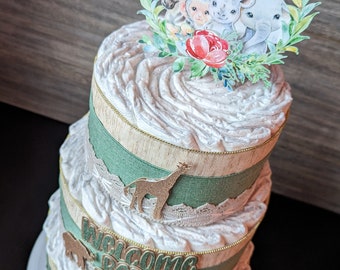 Safari Diaper Cake, Gender Neutral Diaper Cake, Safari Baby Shower