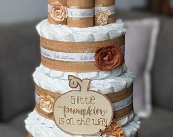 Pumpkin Diaper Cake: 3-Tier Fall Baby Shower Centerpiece