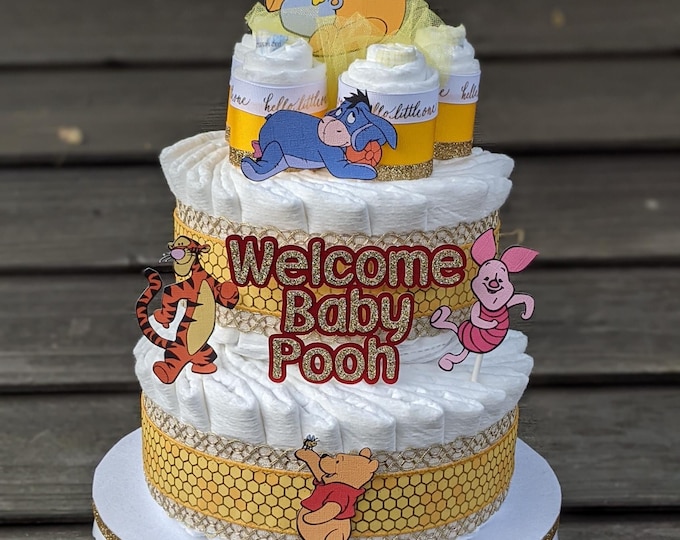 Pooh Bear Diaper Cake - Baby Shower Diaper Cake - Baby Pooh Diaper Cake