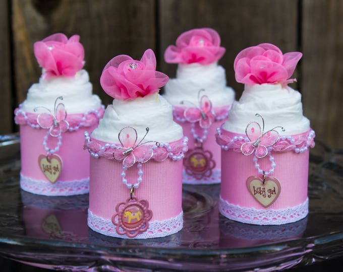 Diaper Cake Cupcakes - It's a Girl - Baby Shower - Baby Girl - Baby Shower Gift - Baby Shower Decor - Mini Diaper Cake