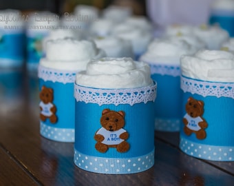 Diaper Cupcake - Blue Diaper Cake - Mini Single Diaper Cupcake - It's a Boy Bear - Baby Shower Favor - It's a Boy - LIMITED QTY