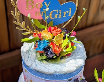 Wildflower Diaper Cake, Gender Reveal Diaper Cake for a Baby Shower, Wildflower Cake, Baby Shower Cake
