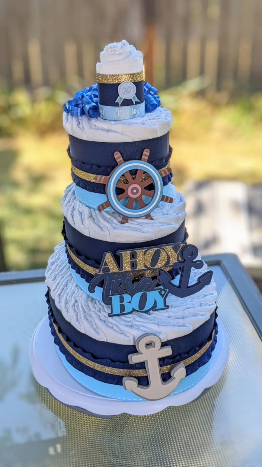 Nautical Diaper Cake: Ahoy Baby Boy Shower Centerpiece