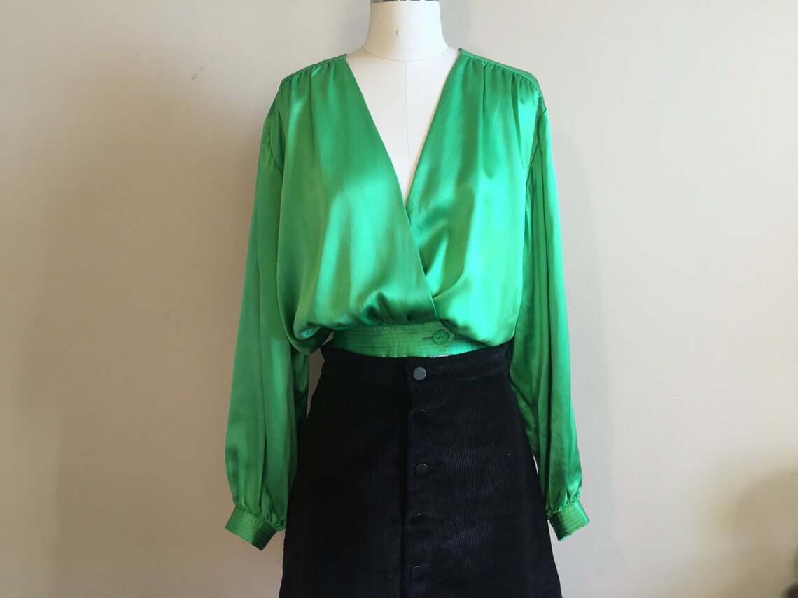 emerald satin blouse