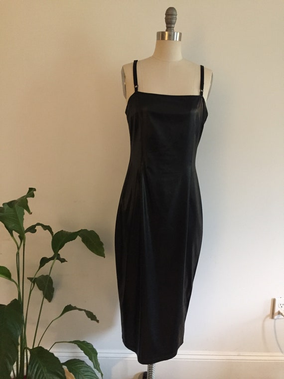 90's Grunge Minimal Faux Leather Slip Dress
