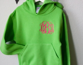 GIRLS EMBROIDERED MONOGRAM Hoodie Youth Sweatshirt Fall Fleece Custom Clothing