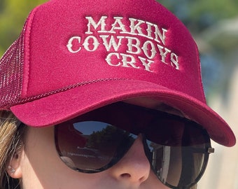 Makin Cowboys Cry Hat Trucker Hat Pink Foam Trucker Moody Girls Custom Trucker Hats Western Vibes