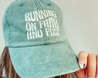 Running on Faith and Fizz Baseball Hat Dad Hat Make It Custom More Colors