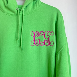 Embroidered Monogram Hoodie Interlocking Vine Adult Sweatshirt Monogram Soft Fleece Custom Clothing image 1