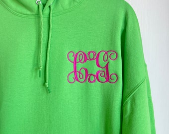 Embroidered Monogram Hoodie Interlocking Vine Adult Sweatshirt Monogram Soft Fleece Custom Clothing