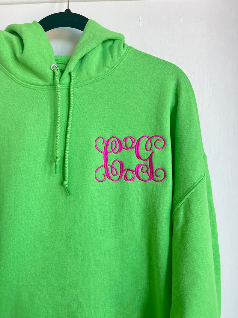 Embroidered Monogram Hoodie Interlocking Vine Adult Sweatshirt Monogram Soft Fleece Custom Clothing image 1