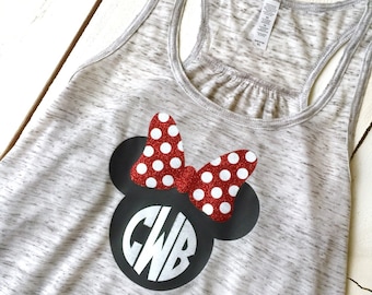 WOMENS Minnie Mouse Bow Loose Racerback Tank Top Disney Trip Bachelorette Party Family Reunion