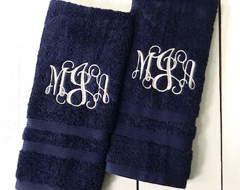 Embroidered MONOGRAM Hand Towel Vine Monogram Plush Towels New Home Personalized Gift Seasonal Bathroom Decor Custom College Gear