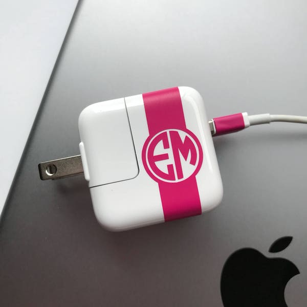 iPad Monogram CHARGER and USB WRAP Decal Monogram Custom Label your Charger iPad iPhone iPod Decal