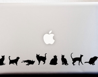 LAPTOP DECAL // Cat Silhouette Stripe Decal Meow Kitty Stickers CAR Decal