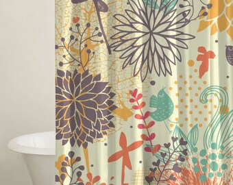 Bath Tub Curtain, Spring Floral Shower Curtain Set, Custom Shower Curtains, Modern Bathroom Curtain, Gift Ideas, Extra long Curtains