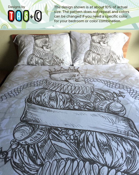 Skull Duvet And Pillow Set Comforter Cover Queen King Dark Grey Sugar Bedding Ultra Soft