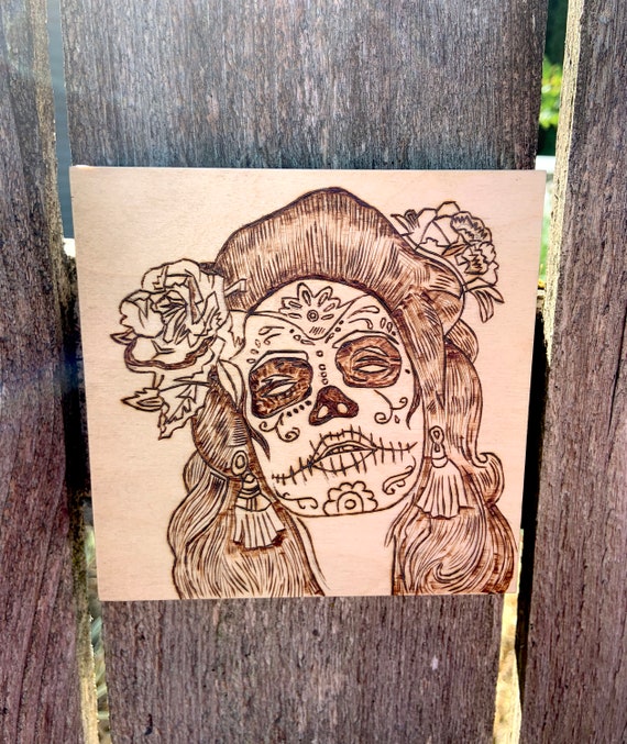 Pyrography Wood Burning Art, Dia Dos Muertos, Sugar Skull, Custom Art,  Custom Pyrography, Wood Burning, Artist Signed Skull Art Skulls 