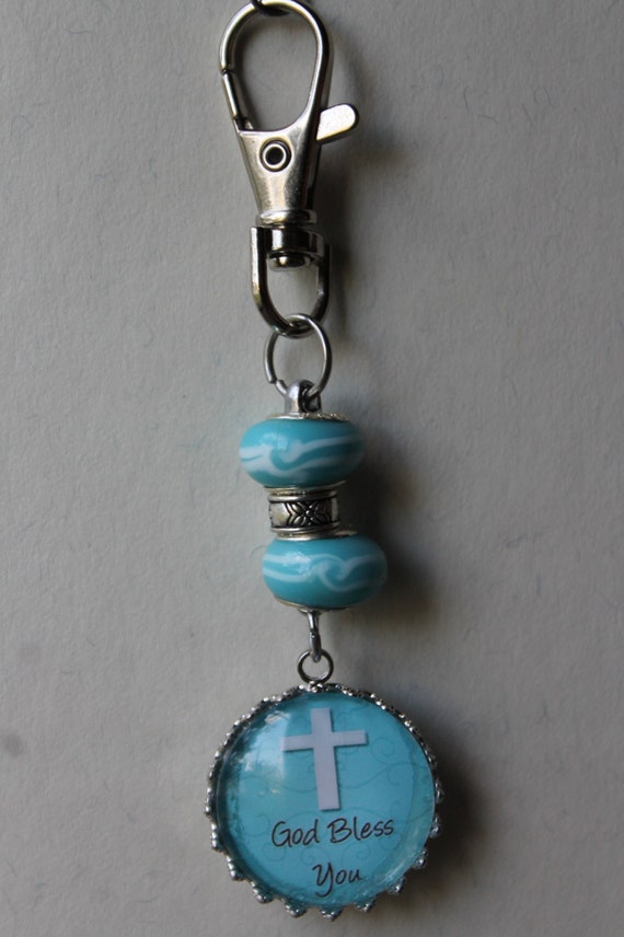 Items similar to God Bless You Key Chain With Floral Cross on Etsy
