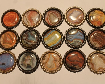 Geocache Bottle Cap Trade Items - 15 Piece Polished Agate Stones / Tumbled Agate Rocks Set