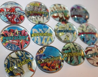 Geocache Glass Stone Refrigerator Magnets -  12 Piece Graffiti Set