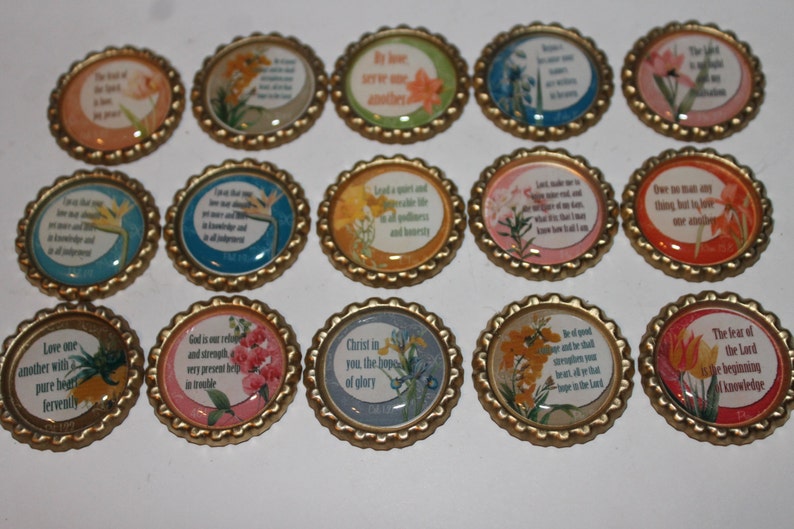 Christian Scripture &amp; Flowral Geocache Coin Bottle Caps 15 Piece Set ...