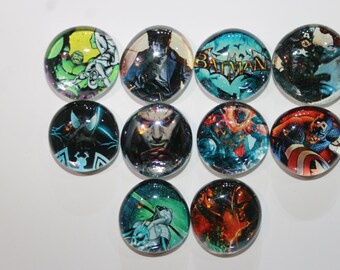 Geocache Glass Stone Refrigerator Magnets -  12 Piece Comic Book Hero's Set
