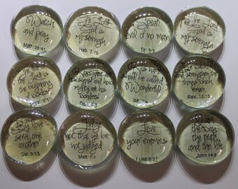 Christian Theme Refrigerator Magnets Hand Written Design - 12 Piece Set (Geocache)