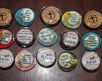 Geocache Double-Sided Glass Trading Stones - Scriptures in Floral Setting / Christian Geocacher