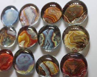 Geocache Glass Stone Refrigerator Magnets -  Polished Agate Stones / Tumbled Agate Rocks - 12 Piece Set