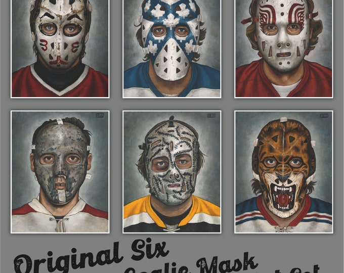 Featured listing image: Art Print 6-Pack // ORIGINAL SIX MASK Set - Oil Paintings [Toronto, Boston, Montreal,  Detroit, Chicago, New York, Nhl] - Set of 6 prints