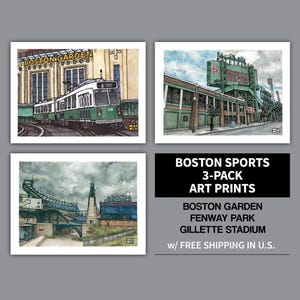 Boston Sports Art Prints: 3 Pack (Fenway Park, Gillette Stadium, Garden)