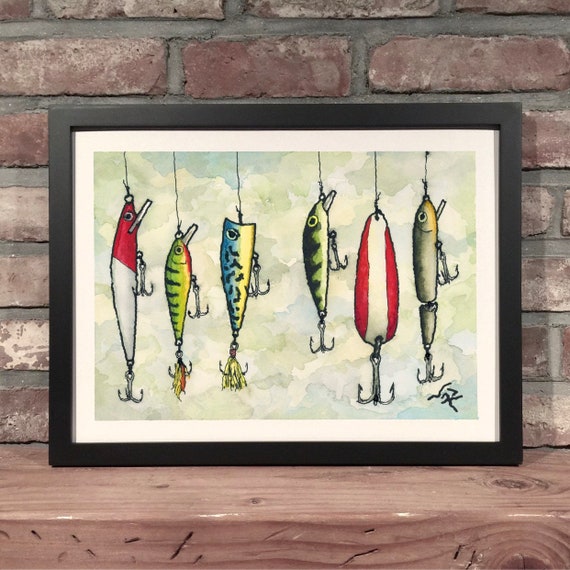 FISHING LURES // Ink & Watercolor Art Print 