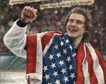 Jack Hughes Missing Tooth – Olympic Gold Medal Game, Painting with Newspaper Headline