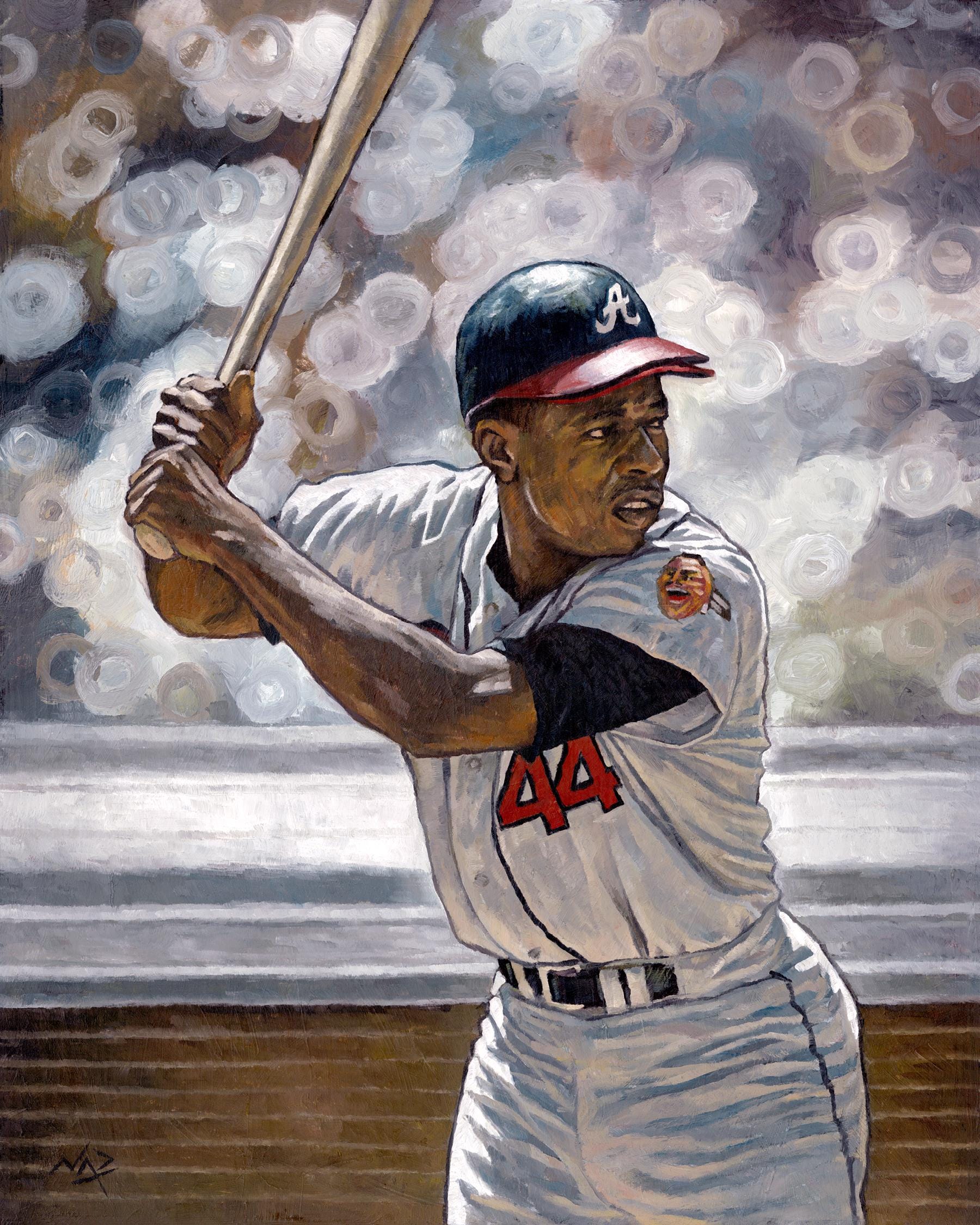 ハンク・アーロンのアートプリント：伝説の野球選手、ヴィンテージ油絵