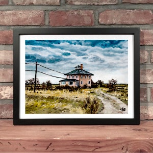 PRUIMENEILAND roze huis//olieverfschilderij - kunstprint