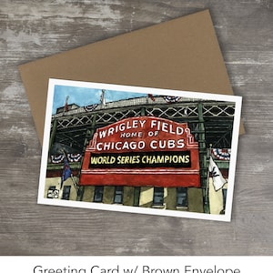 Grußkarte // WRIGLEY FIELD // Kunstdruck mit Tinte und Aquarell (Chicago Cubs)