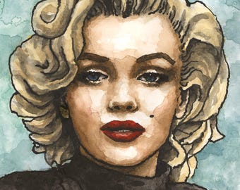 Marilyn Monroe Art Print: Vintage Ink and Watercolor Portrait