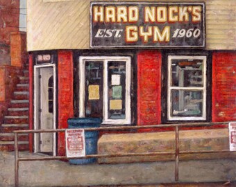 Hard Nocks Gym Art Print: Vintage Body Building Oil Painting (Amesbury MA)