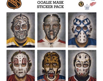Original Goalie Mask Stickers: Vintage NHL Hockey Art Set of 6