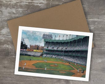 1950s Yankee Stadium Greeting Card: Ink and Watercolor Art