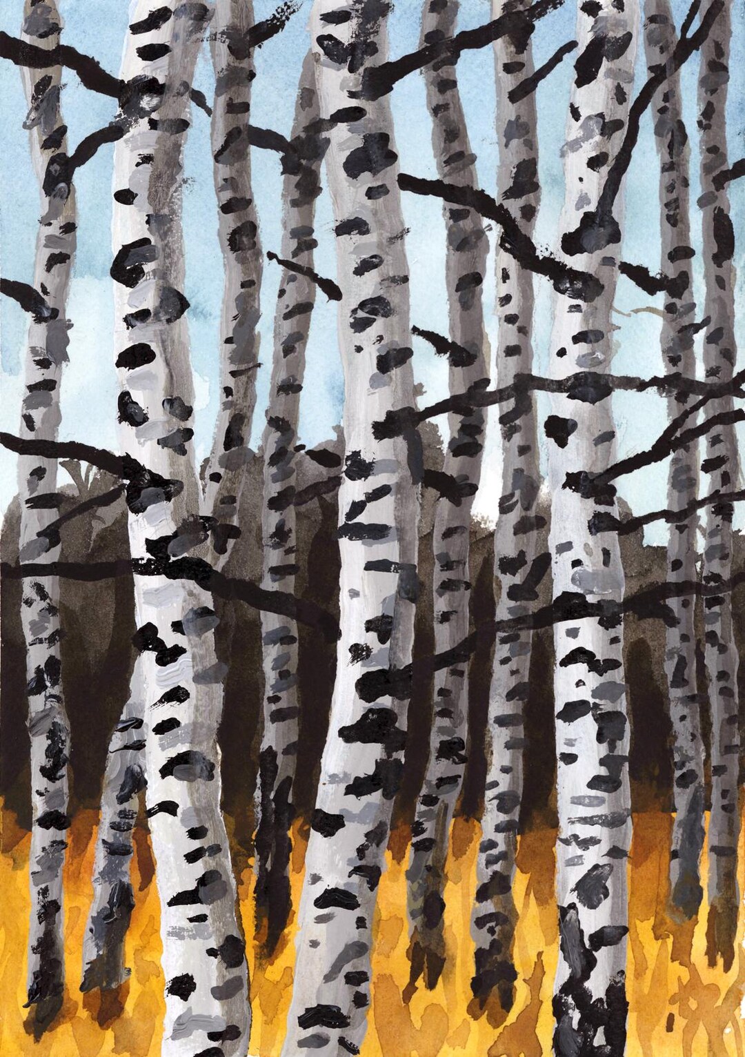 Birch Tree Art Print - Modern Rustic Autumn Forest Scene - Etsy