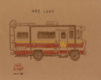 Get Lost: Vintage Winnebago Art Print - Travel Trailer Camping Decor