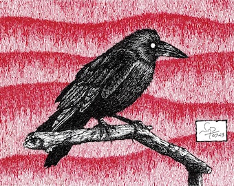 Crow Art Print: Gothic Ink Drawing (Wall Decor)