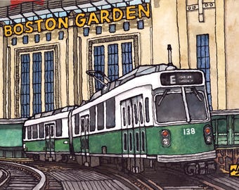 Boston Garden Art Print: Ink and Watercolor Cityscape