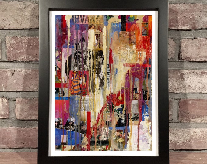 Featured listing image: Art Print // IT'S ALL NIRVANA - Mixed Media Painting [Collage, found media, acrylic, and oil paint]