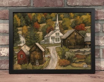 CHURCH IN AUTUMN // Gouache  - Art Print