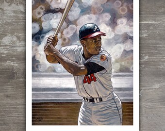ハンク・アーロンのアートプリント：伝説の野球選手、ヴィンテージ油絵