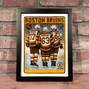 PERFECTION LINE // Oil Painting [Patrice Bergeron, Brad Marchand, David Pastrnak, Boston Bruins, Original 6, NHL] - Art Print