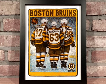 PERFECTION LINE // Oil Painting [Patrice Bergeron, Brad Marchand, David Pastrnak, Boston Bruins, Original 6, NHL] - Art Print